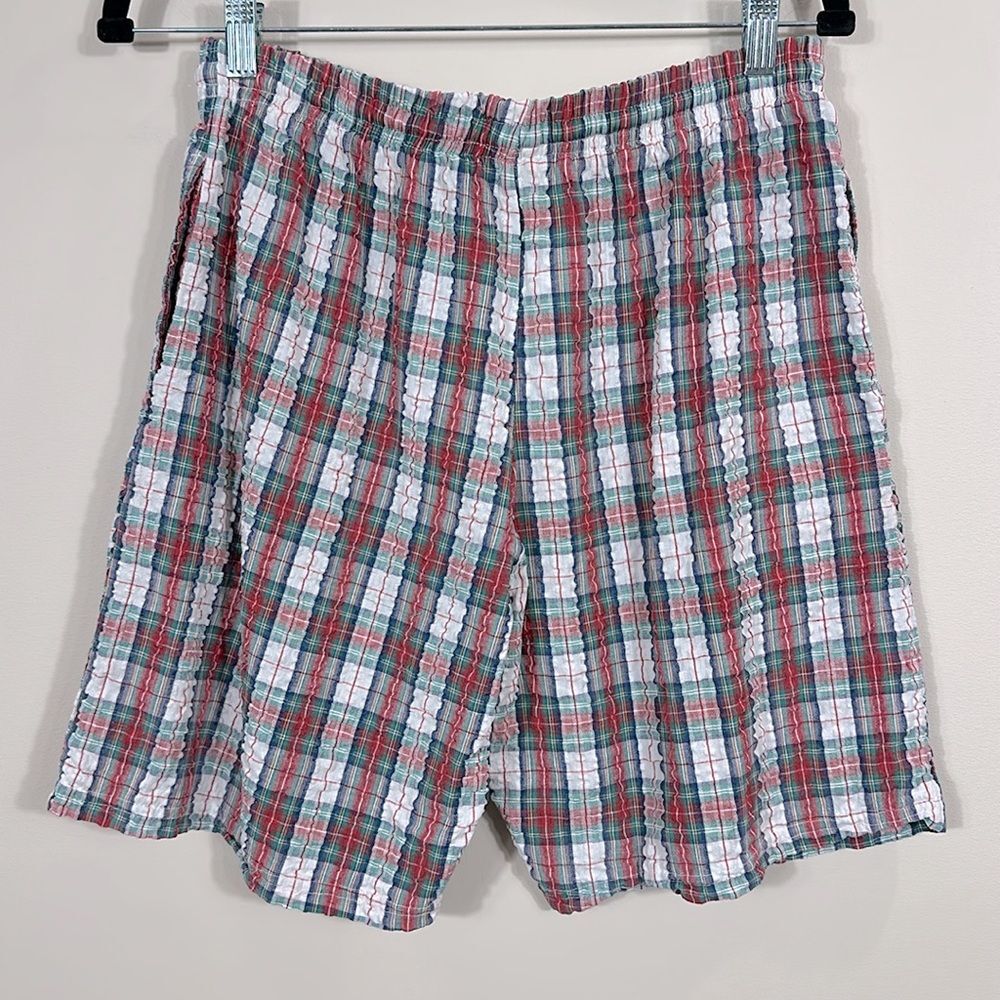 Leggoons est. 1982 Cotton Vintage Plaid Crinkle Boxer Style Men Shorts Medium